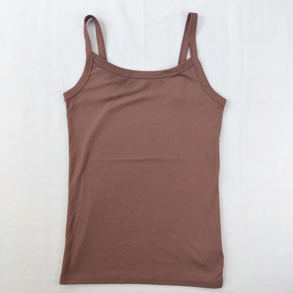 No Boundaries Tank Top Women XS Brown Ribbed Scoop Neck Cami Casual Layering